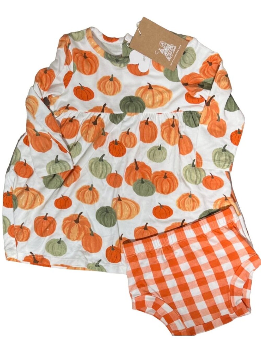 Angel Dear 6m 9m 12m NWT bamboo pumpkin orange gingham dress bloomer set